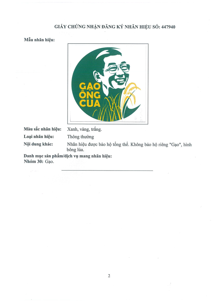Logo gạo Ông Cua đã được bảo hộ thương hiệu tại Việt Nam 