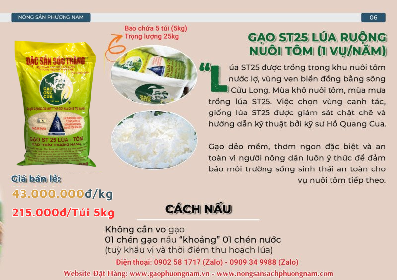 Gạo Ông Cua st25 lúa tôm túi 5kg 