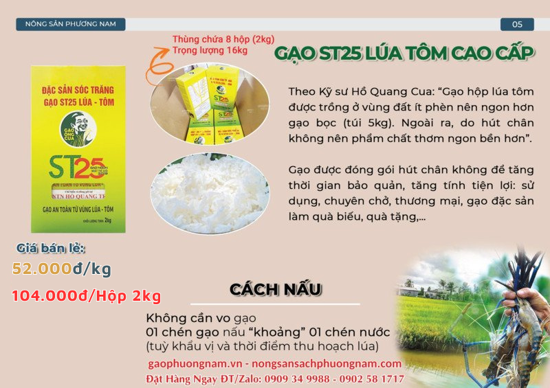 Gạo lúa tôm Ông Cua st25 cao cấp 