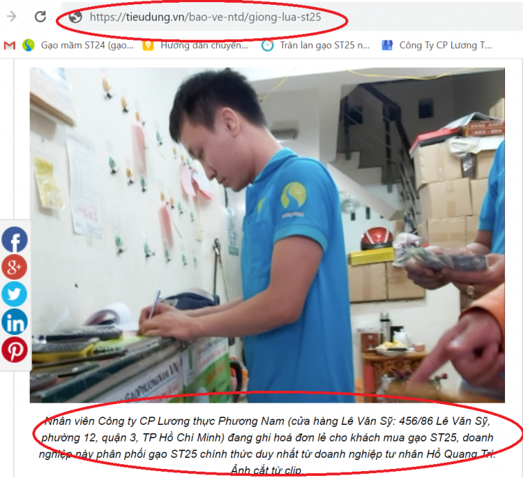 Báo Người Tiêu dùng viết về Công ty CP LT Phương Nam bán gạo ST25 từ DNTN Hồ Quang Trí.