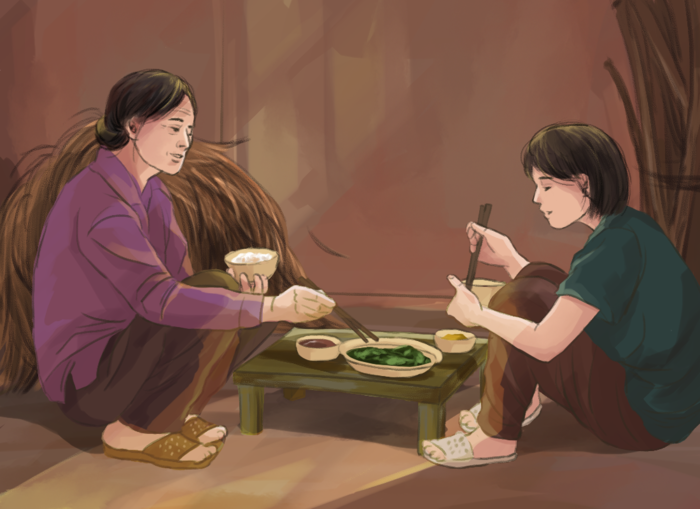 Bữa cơm ấm áp bên gia đình cùng gạo từ thiện 
