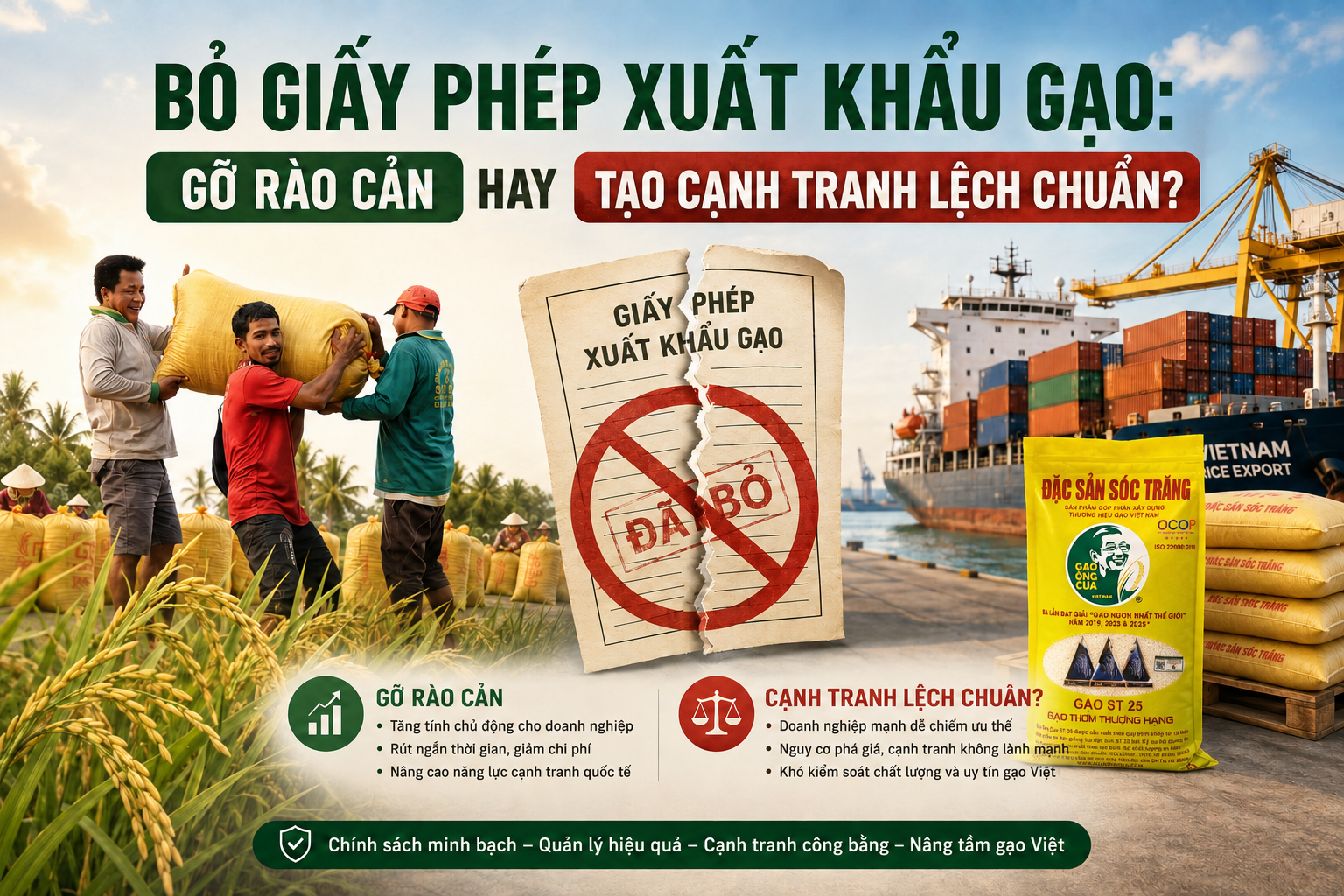 Bỏ giấy phép xuất khẩu gạo: Gỡ rào cản hay tạo cạnh tranh lệch chuẩn?