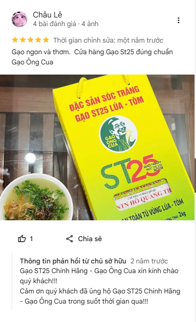 danh gia cua khach hang ve gao st25 chinh hang gao ong cua
